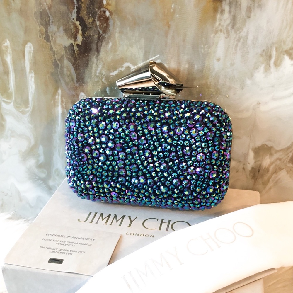 Jimmy Choo Madeline Blue Crystal Cloud Clutch - Picture 1 of 8